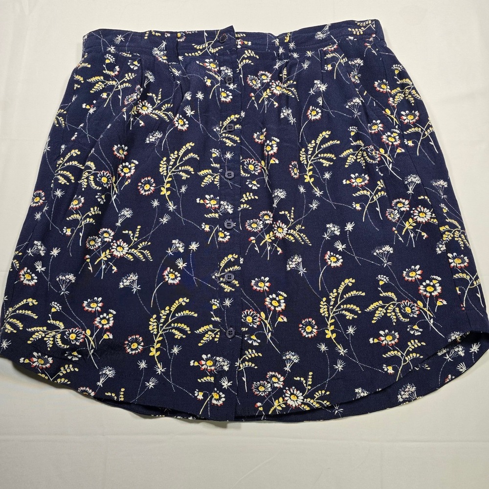 LOFT Summer Mini Skirt Womens medium Navy Blue Floral Button Front Pockets